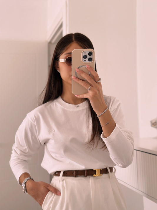 טי שירט בלרינה שרוול ארוך שחור ולבן